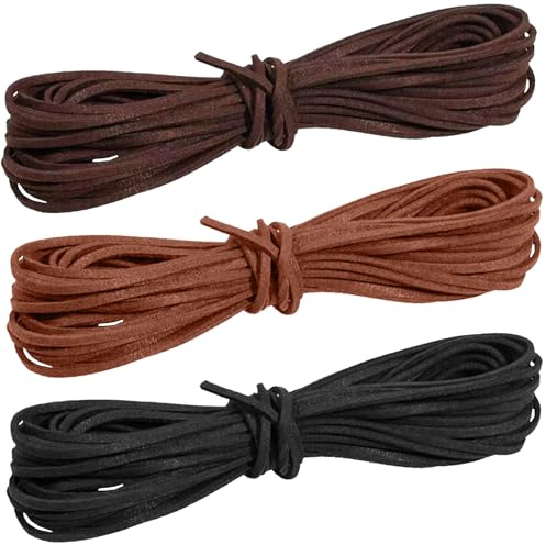 Lederband für Ketten,3 Rollen Lederband 3mm,Lederschnur Lederbänder Verschluss,3 Farben mit Leder 30m,Armbänder Basteln Kette,DIY Ersatz Lederschnürsenkel Zum Klassik,Wildleder Lederschnüre