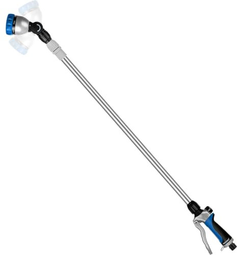 RESTMO 36”-60” (3ft-5ft) Metal Watering Wand, Long Telescopic Tube | 180° Adjustable Ratcheting Head | 7 Spray Patterns | Flow Control, Garden Hose Sprayer to Water Hanging Baskets, Shrubs, Blue