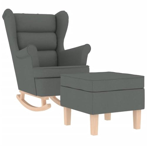 vidaXL Sillón Mecedora con Taburete Tela Gris Oscuro, Silla, Silla de salón, sillón de Relax, sillón, sillón de salón, balancín, Silla de Relax