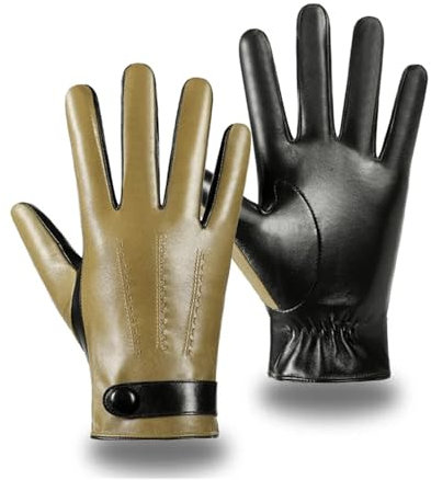 WENH Lederhandschuhe for Herren, Herbst und Winter, Thermo-Grün + Schwarz, zweifarbig, for Fahren, Herren-Handschuhe(M)