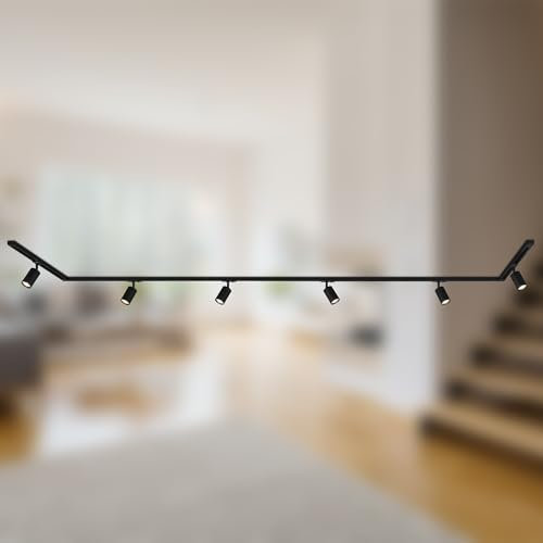 BRILONER - Juego completo de raíles electrificados, 6x GU10 focos orientables, en forma de U/Z, sistema de raíles en el techo, raíl para proyectores, proyector, 4,5m, negro