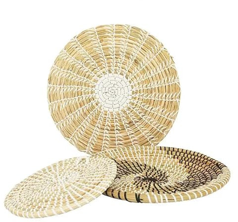 SUBLXPoten Wandkorb Dekor Set 3 Stück Seegras Wanddekoration runder Rattankorb Wanddekoration Rattan Kunsthandwerk Wandbehang Rahmen handgewebt for Aufhängen FüR Wanddekoration Wohnzimmer