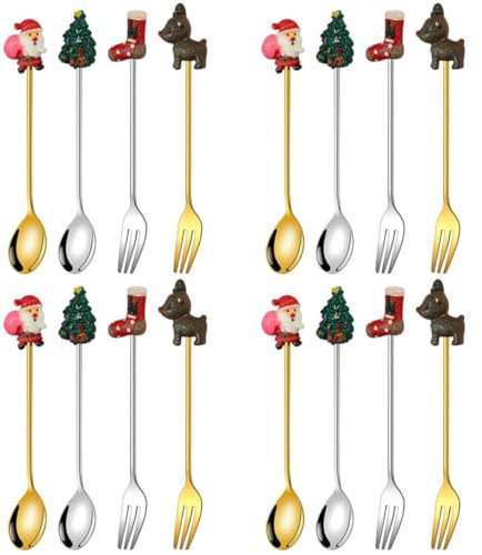 Cabilock 4 Juegos Cuchara De Café De Acero Inoxidable Cucharaditas Tenedores Cuchillería Dosificadora Ajustable Horquilla Multifuncional Ranurada Para Servir Dorado Vajilla