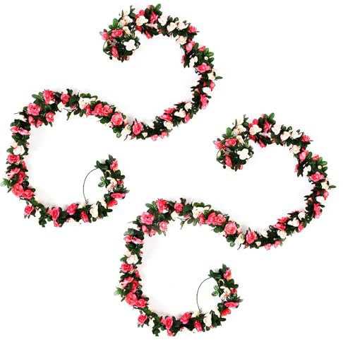 Artificial Flower Garlands 2 Pack 7.6ft/2.3m Silk Rose Vine Hanging Artificial Flowers for Decoration Fake Flower Garland for Christmas parties indoor and outdoor decorations and garden décor (pink)