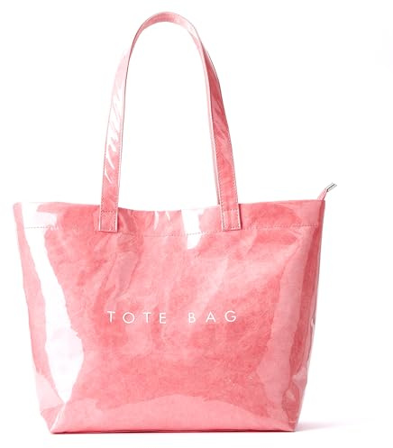 KALIDI PVC Zipper Tote Bag, Kraft Paper Beach Bag Large Hobo Carry All Travel Shopping Handbag Plastic Shoulder Bag (Pink)