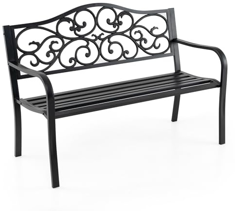 COSTWAY Gartenbank Metall, Sitzbank aus Gusseisen für 2 Sitzer, Parkbank mit Rückenlehne & Armlehne, Metallbank, Eisenbank für Garten, Terrasse, Balkon, 128 x 62 x 89 cm, Schwarz