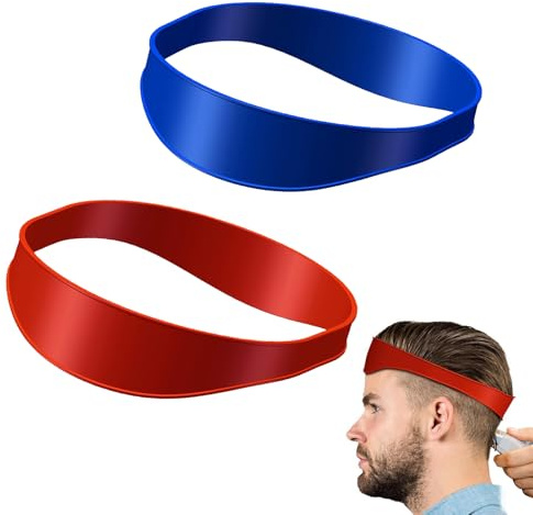 2PCS Fade Guide, Shaving Template Home Hair Cutting Guide, DIY Self Neckline Shaving Flexible Curved Fade Guide for Men, Portable Softness Silicone Hair Trimming Guide (Blue Red)