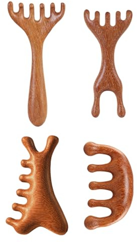 AIRTILY 4 Morceaux De Peigne en Bois, Peigne De Massage du Cuir Chevelu, Outils De Massage Manuel, Fournitures De Soins du Cuir Chevelu.