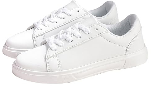 Scarpe da ginnastica con suola morbida, da uomo, in pelle, da uomo, large, per il tempo libero, tinta unita, scarpe da jogging, sportive, comode, comode, bianco, 43 EU