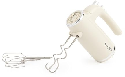 Salter Cream Retro Hand Mixer – Electric Whisk, 5 Speeds + Turbo, XL Chrome Beater & Dough Hook Accessories, Baking Mixer, For Pizza Dough, Meringue, Eject Function, Vintage-Inspired Design, 400W