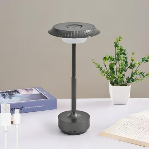 LOGT LED Cordless Table Lamp Battery Touch Dimmable Table Light USB Rechargeable Battery Bedside Lamp 3 Colour Temperatures Portable Small Lamp Modern for Windowsill Bedroom Bedroom Bedroom,Grey