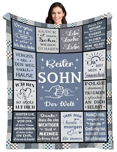 Kuscheldecke Geschenke an Meinen Sohn 150×200cm, Geburtstag Decke Geschenk | Personalisiert Geschenk für Sohn von Mama und Papa als - Weich Flauschig Flanelldecke Sofadecken - Wohnzimmer Schlafzimmer