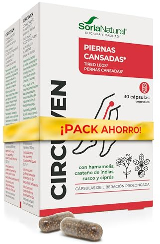 Soria Natural Circuven - Alivio Piernas cansadas, Favorece la Circulación de Retorno - Castaño de Indias, Ciprés, Hamamelis, Rusco - 2x30caps (60 cápsulas)