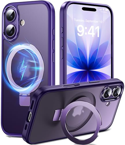 DASFOND Mag-Stand Designed for iPhone 17 Case, [Compatible with MagSafe] All-in-1 Invisible Ring Kickstand Shockproof Translucent Matte Slim Velvety Touch Magnetic Case Cover for iPhone 17, Purple