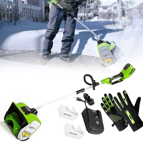 Souffleuse à neige électrique 1 200 W, 1 800 tr/min, pelle à neige portative sans fil avec 2 batteries, portée de 8 m, direction réglable, petite déneigeuse rechargeable pour les routes scolaires