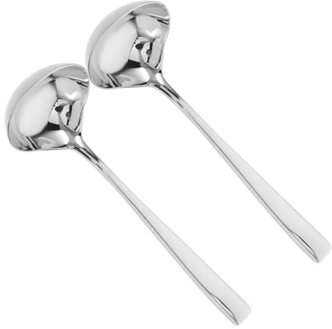STOBAZA 2pcs Stainless Steel Gravy Ladles Long Handle Pasta Ladle Sauce Pouring Spoon for Serving Soups Sauces