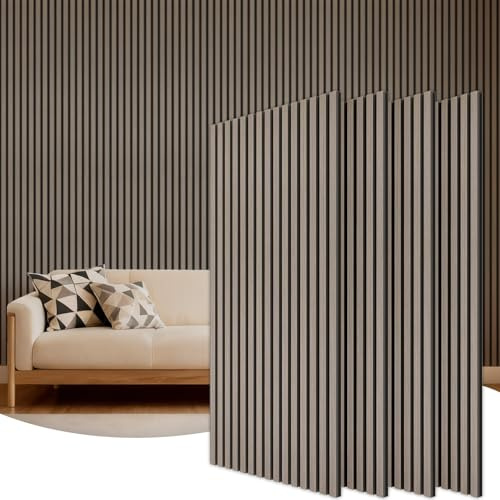 TONOR Akustiska Paneler 120 x 60 cm 3D Väggpaneler, Träpaneler, Vägg Som Ljudisoleringsplattor, Väggbeklädnad, för Väggdekoration Vardagsrum, Kontor, Kök, , 4 Pak, Grå