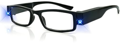 2.5 Reading Glasses with LED Lights, 250% Reader Magnifying Glasses, Replaceable Battery Hands-Free Magnifier Eyeglasses for Reading Close Work Crafts Jewellers Men/Women/the Elderly (Black)