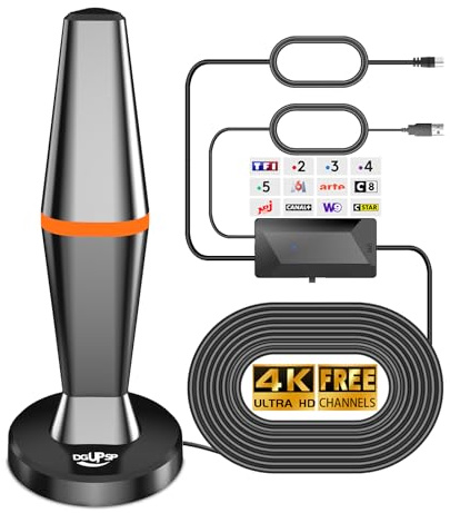 DGUPSP Antenne TV Intérieur Puissante TNT HD, 2025 Puissante Antenne TV Intérieur de Base magnétique puissante - 420km Réception Longue Portée à 360° - Orange