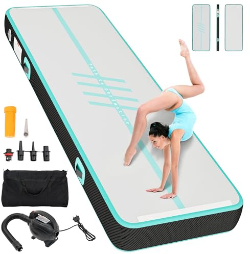 DWVO Air Matte Track 3M,Tumbling Matte Aktualisiert Kohlefaser Pfadstil mit Luftpumpe 10cm Hoch Tumbling Matte,Aufblasbar Gymnastikmatte Turnmatte für Training/Tumbling/Yoga/Outdoor/Fitness