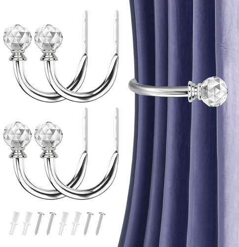 Metal Curtain Tie Backs, 4 Pcs Curtain Tiebacks Hooks, U Style Metal TieBacks for Curtains Modern Design for Curtains Holdback, Hanging Items, Window, Shower, Voile, Towel, Coat