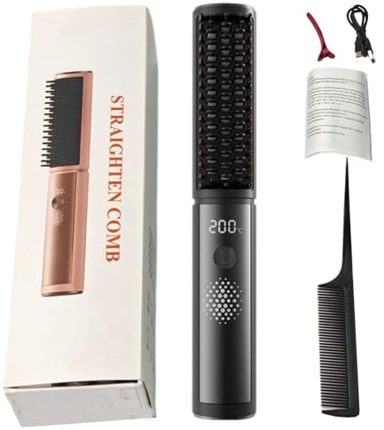 Cepillo Alisador Peine Térmico | Herramienta Antiescaldaduras para Alisar Brillo Sin Encrespamiento Portátil Hogar Chicas Cabello Liso Brillante