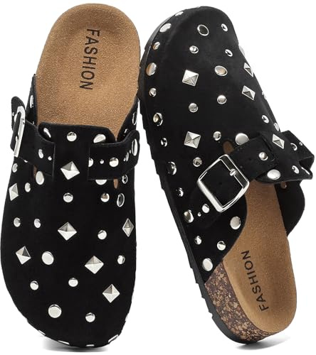 Jesindr Zuecos Unisex para Hombre y Mujer, Mules Ajustables de Piel con Plantilla de Corcho, Sandalias Cómodas Antideslizante para 35-45