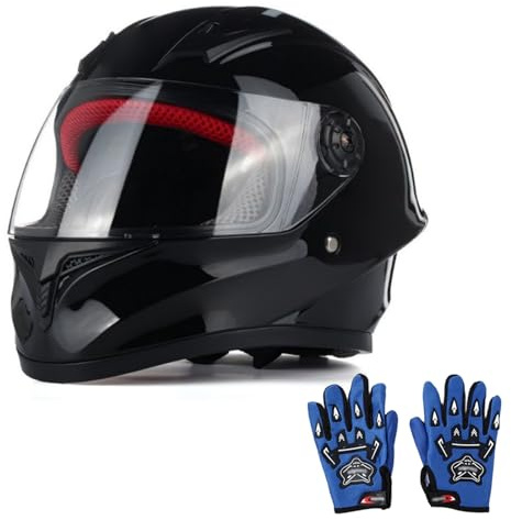 Casque Intégral De Moto pour Enfants avec Visière Solaire, Casque De Trottinette avec Gants, pour Garçons Et Filles De 3 À 12 Ans, Homologué ECE 22.06. B,XL/(53~54cm)