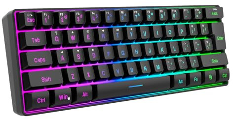 Zunate Clavier sans Fil, Clavier de Jeu rétroéclairé RVB 61 Touches, Mode Bluetooth 3 Filaire sans Fil, Touches Silencieuses, pour PC, Ordinateur Portable, Téléphone, Tablette, Jeu de (Black)