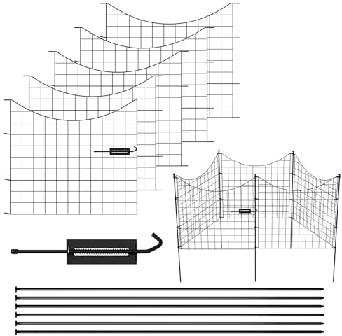 Peviasot Gartenzaun Teichzaun Set, Steckzaun 11 Zaunelemente, Dekoration Gitterzaun mit Türschloss, Wetterfest Zaun für den Garten, 77,5CM * 64CM Hundezaun Metallzaun (Unterbogen, Schwarz)