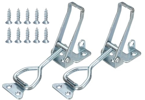 sourcing map 2 Pack 4003 Toggle Latch Clamp Carbon Steel Adjustable Toggle Latches with Lock Hole Heavy Duty Quick Release Hasp Clamps for Smoker Cabinet Lid Jig Trunk Case, Silver
