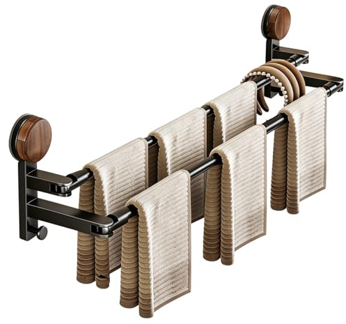 Porte-serviettes à ventouse sans perçage, double barre porte-serviettes avec longueur réglable de 50 à 97 cm, porte-serviettes extensible pour paroi de douche, sans collage, porte-serviettes avec 2