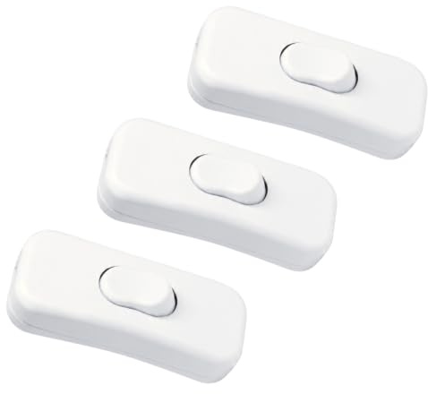 3er Set 2-polig Schnurschalter Weiß, 2A 250V Zwischenschalter mit Kippfunktion, Flammhemmender Kabelschalter als Druckschalter für Lampe, Elektrogerät
