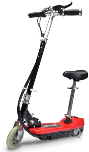 QUAHEAS E-skoter med röd sits, 120 W motor, vikbar, höjdjusterbar, 13,75 cm hjul, med broms och fjädring, för barn från 6 år, upp till 50 kg bärkraft, perfekt för fritid och pendling