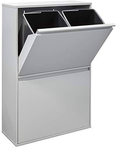 ARREGUI Basic CR602-B Pattumiera Differenziata 4 Scomparti | 4x17 L (68 L) | Contenitore in Acciaio da Interno | Mobile per Raccolta Differenziata | Cestino per Spazzatura da Cucina e Ufficio | Grigio