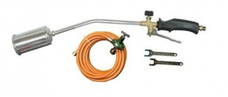 AUSONIA KIT CHALUMEAU À GAZ, LONGUEUR DE 58 CM, DIAMÈTRE 60 MM, AVEC LEVIER DE RÉGLAGE DU FLUX. LE KIT CHALUMEAU À GAZ, 5M DE TUYAU, RÉGULATEUR DE PRESSION ET DEUX CLÉS DE RÉGLAGE