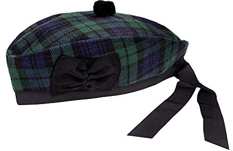 Black Watch Schottenkaro, 100 % Wolle, glänzende Mütze, schottische Highland-Bekleidung Gr. 63, schwarz / grün
