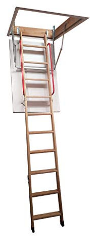 BPS Deluxe Wooden Loft Ladder | Folding Attic Ladder with Twin Handrails and Insulated Hatch Door | Floor to Ceiling Heights up to 2.8m | Frame 1100 x 700mm