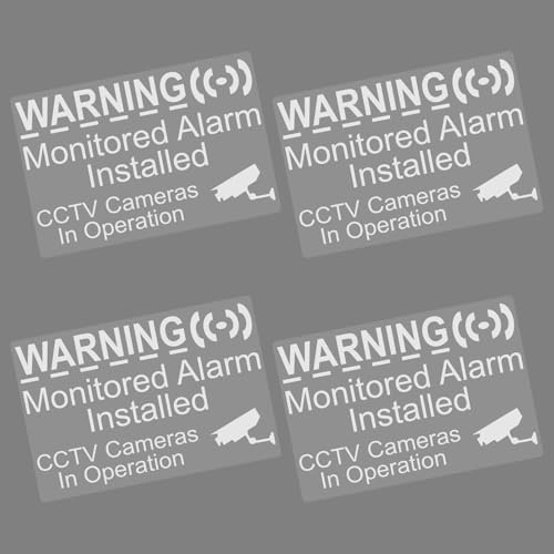 4 x C65W Stickers CCTV Cameras in Operation and Monitored Alarm System Installed Signs White on Clear Inside Window Decals 130x87mm Internal Video Recording Security Warning Adhesive Vinyl