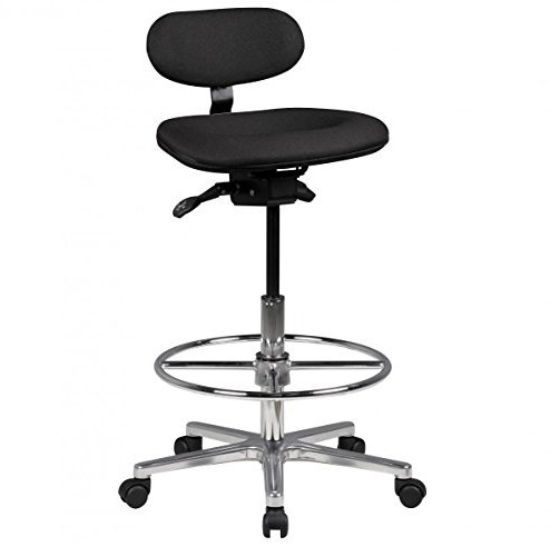FineBuy Arbeitshocker Louisiana Stoffbezug schwarz Drehhocker höhenverstellbare Rückenlehne Schwarz