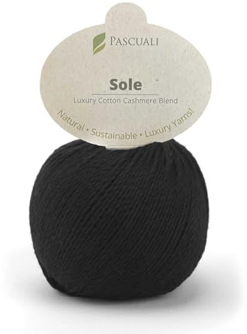 Pascuali Sole | Strickwolle aus 90% Baumwolle (Pima), 10% Kaschmirwolle, zum Stricken und Häkeln, Farbe:schwarz 35