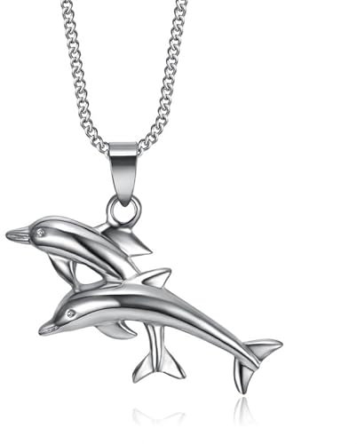 BOBIJOO JEWELRY - Pendentif Collier Femme Couple Dauphin Amour Acier Inoxydable 316L Argenté Chaîne