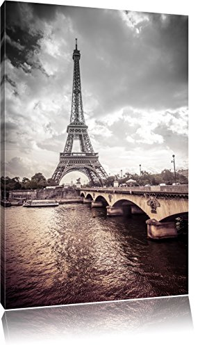 Pixxprint Eiffelturm in Paris, Größe: 80x60cm, Leinwandbild, fertig gespannt, Wandbild, Dekoration, Kunstdruck, kein Poster