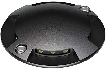 ledscom.de Lampe de sol LED, marquage de chemin BUNDA pour l'extérieur, IP67, 4-flamme, noir, rond, 70mm Ø, blanc froid