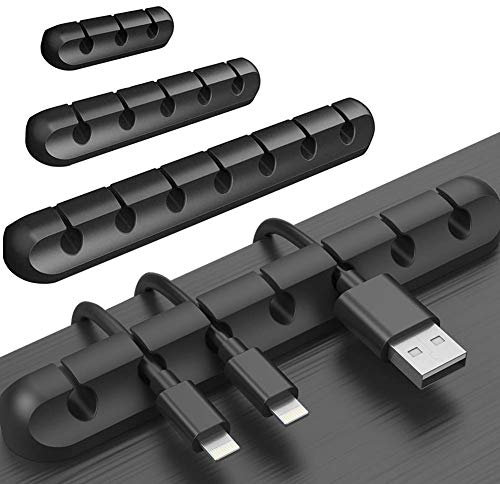 ADAKEL 3 Stück Desktop Kabelhalter, 15 Kanal Kabel Organizer Selbstklebend Kabelclips Vielzwecke Kabelführung für Netzkabel, USB Ladekabel, Audiokabel, Ladekabeln