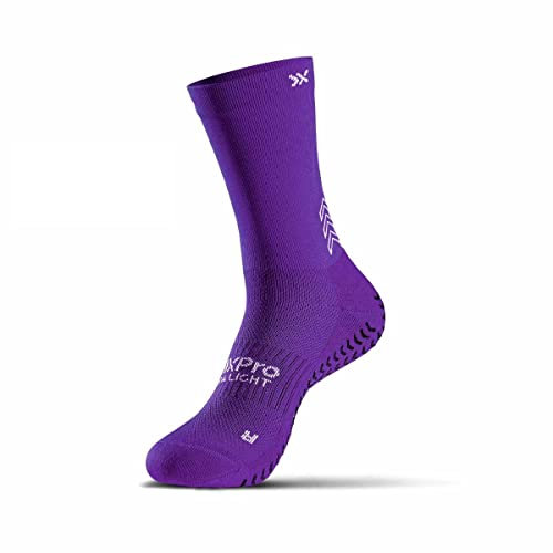 SOXPro Classic - Calze Antiscivolo - Frecce GRIP in Silicone - Antivescica - Traspiranti - Stabilità e Controllo - Running. Calcio. Ciclismo e Tennis - (IT. Testo. S. Regular. Regular. Purple)
