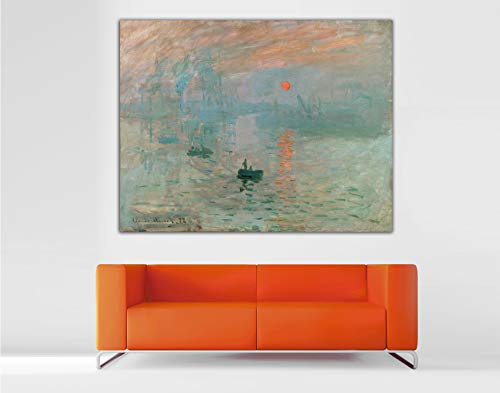 Cuadro Lienzo Sol Naciente Monet - Lienzo de Tela Bastidor de Madera de 3 cm - Fabricado en España - Impresión en Alta resolución – Varias Medidas (100, 77)