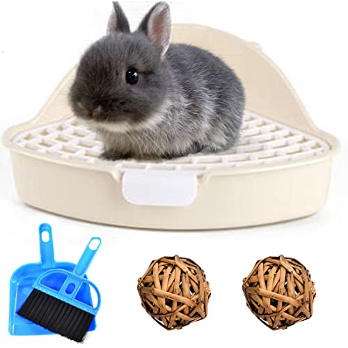 Hamiledyi Triangle Potty Trainer Corner Bunny Toilet Plastic Pet Pan Guinea Pig Litter Bedding Box for Baby Rabbit Guinea Pig Hamster Chinchillas Ferret Small Animals(White)