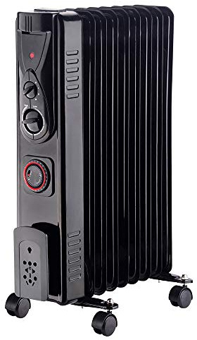 NRG 9 Fin Oil Filled Radiator Electric Heaters Thermal Cut Off 2KW Black | with 24 Hour Timer