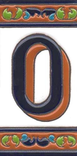 Números de casa, números de cerámica y letras azulejos, diseño floral marrón, azul y verde, tamaño de la baldosa: 15 cm x 7,5 cm, 2 a 8 marcos de azulejos (número O)